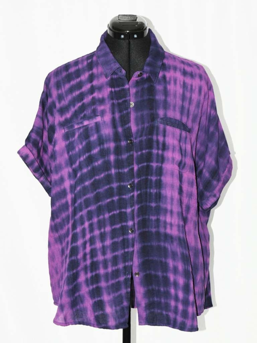 Purple Tie-Dye Short Sleeve Button-Down Shirt